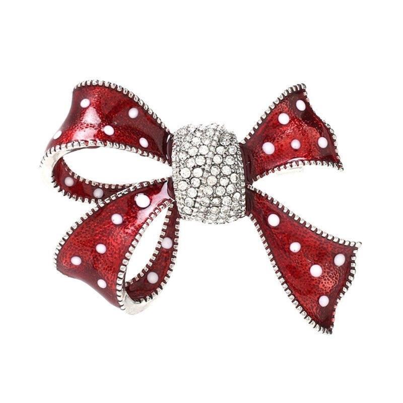 

Red Ribbon Bowknot Pin with Rhinestones Jewelry Gift For Women Daily Wear Fashion Accessories for Evening Attire
