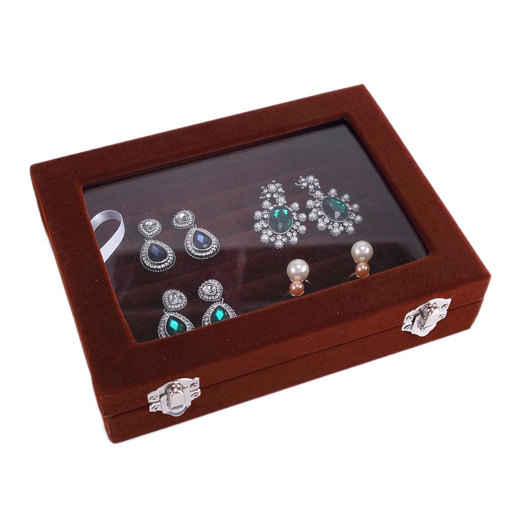 Velvet Jewelry Tray Organizer Box Holder with Clear Lid for Drawer Stud Earring