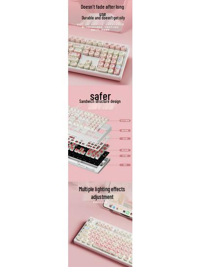 Strawberry Kitten Wireless Bluetooth Mechanical Keyboard with Universal Switches - Silent Design for Office and Gaming