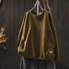 Women's Chic Loose-Fit Retro Sweatshirt with Round Neck, Appliqué & Contrast Stitching - Long Sleeve Casual Top