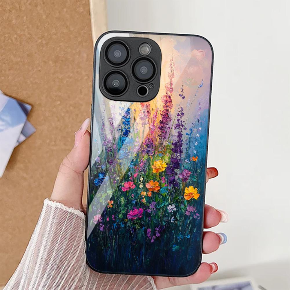 Cute Flower Phone Case For iPhone 17 14 15 13 11 12 16 Pro Max 17 Air 16E SE XR 7 8 Plus Tempered Glass Shockproof Bumper Cover