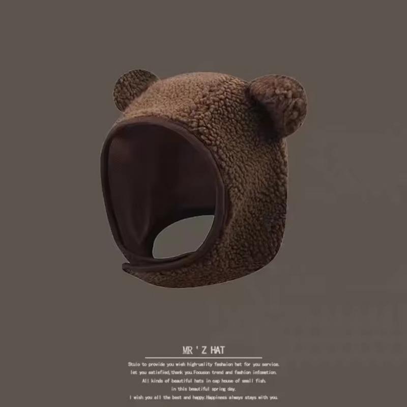 

Шапка с ушками бурого медведя, шарф, шапки-бини для мужчин и женщин, зимний защитный шлем из минеральной ваты с магнитной пряжкой, защитная шапка с ушами M（56-58cm） темно-коричневого