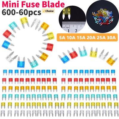 60-600Pcs Auto Car Truck Safety Blade Fuses Accessories Mini Car Styling Fuse Blade 5A 10A 15A 20A 25A 30A Mixed Set Kit