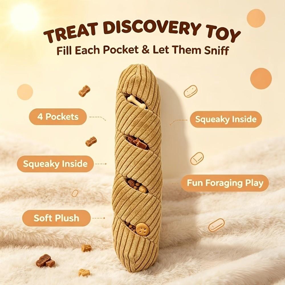 Baguette Squeaky Plush Toy Plush Treat Dispenser Toy Soft Dog Puzzle Toy For Small Medium Dogs