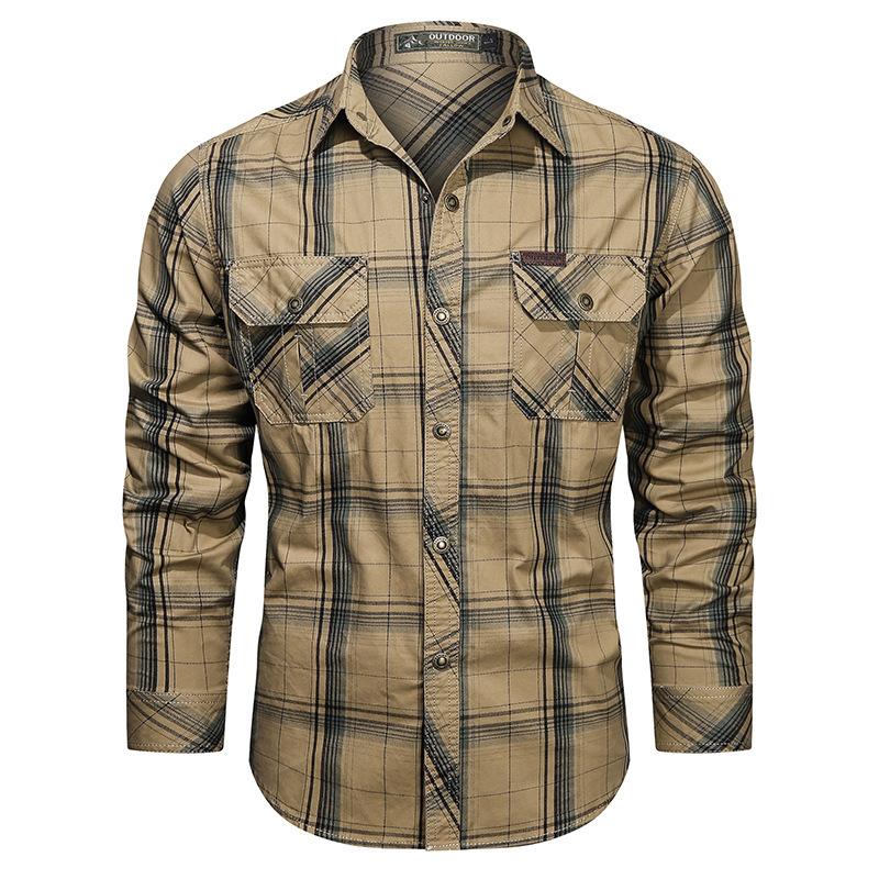 American Retro Shirt Men's, Spring and Autumn Solid Color Casual Versatile Long-sleeved Shirt Ruffian Handsome Tooling Trendy Brand