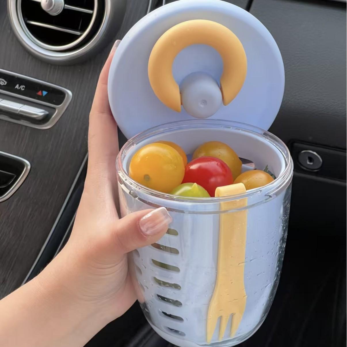 

Portable Double-Layer Draining Cup for Breakfast, Salad, Fruit, Soup, or Milk – Ideal for Office Workers and Students 650ml