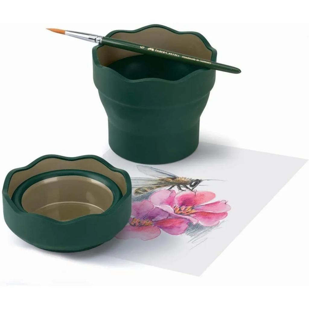 Faber-Castell Clic & Go Artist Water Cup - Dark Green Paint Brush Washer Folding Washing Bucket Retractable Brush Bucket