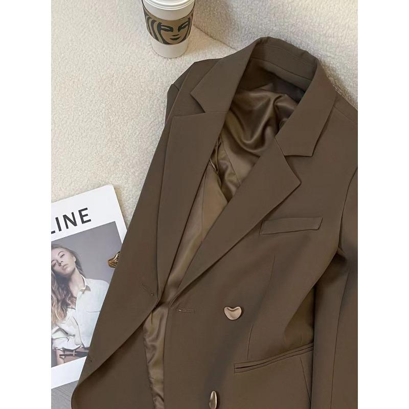Women S Loose Fit Casual Brown Blazer For Spring Autumn Slimming Elegant Small Size