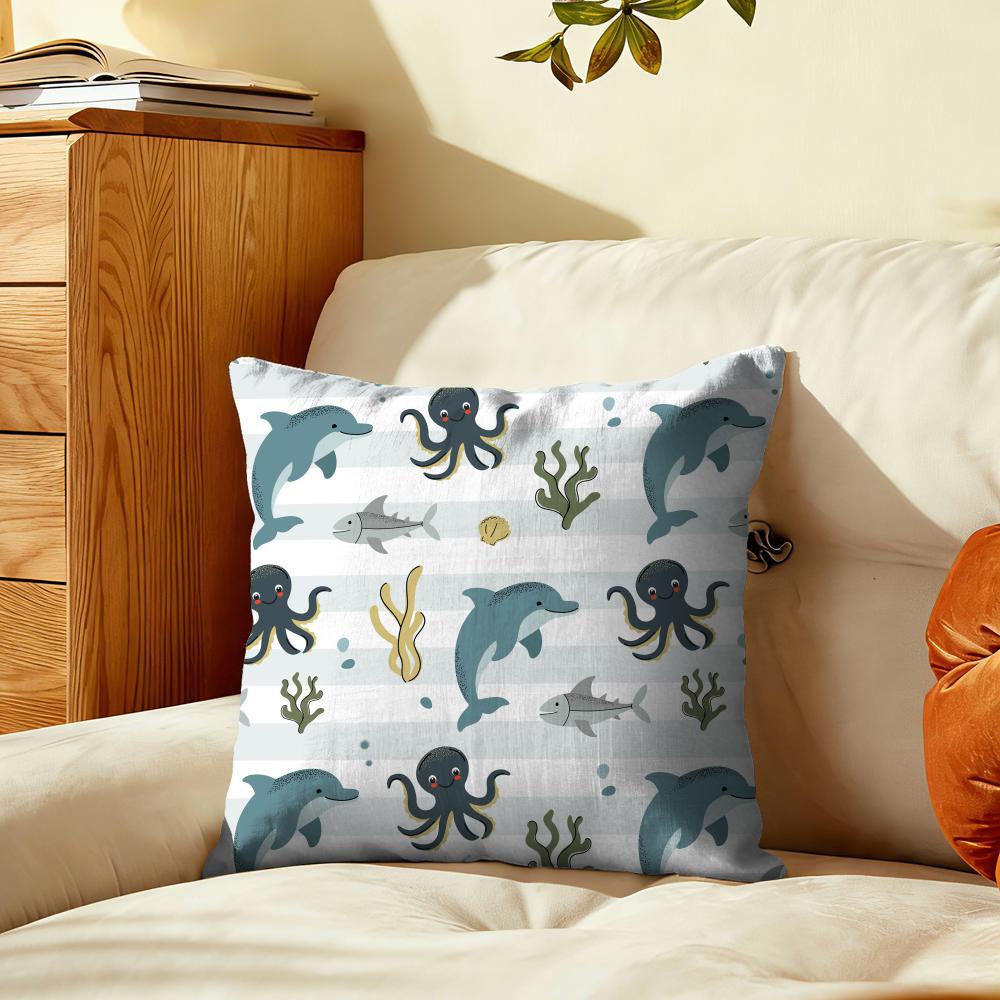 Dolphin Pattern Cushion Cover Plush Fabric Soft DoubleSided Printed Sofa Warm Winter Home Gift Pillow Cover