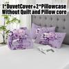 3Pcs Duvet Cover Set Without Core 1 Quilt Cover + 2 Pillowcases Soft And Machine Washable Purple Skull Floral Print Bedding Set
