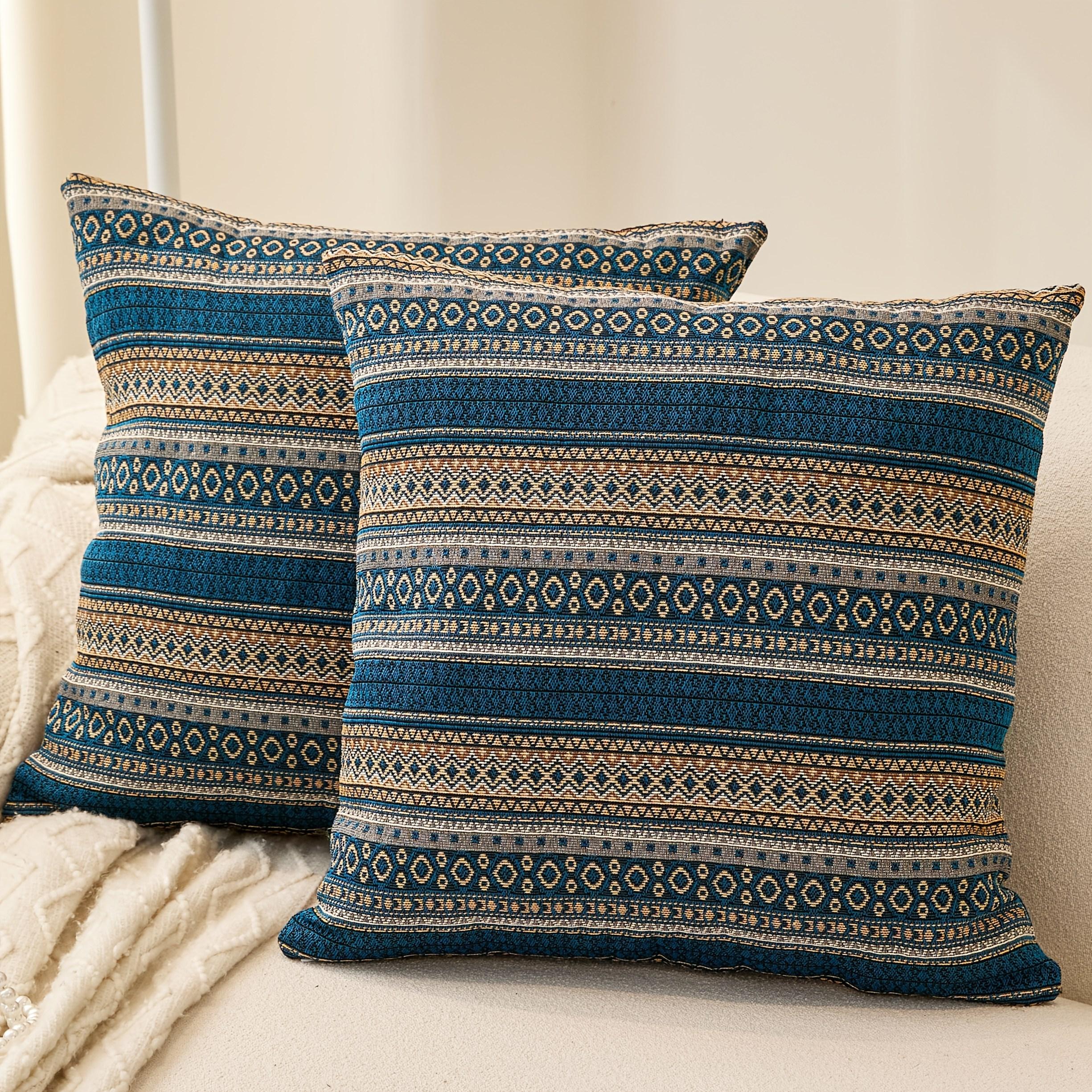 

2pcs Bohemian Style Pillow Covers, Square Cushion Pillowcases 45x45cm, Farmhouse Decorative Cushion Covers, Sofa Jacquard Fabric Headrest Cover 2pcs 45X45 without core синій