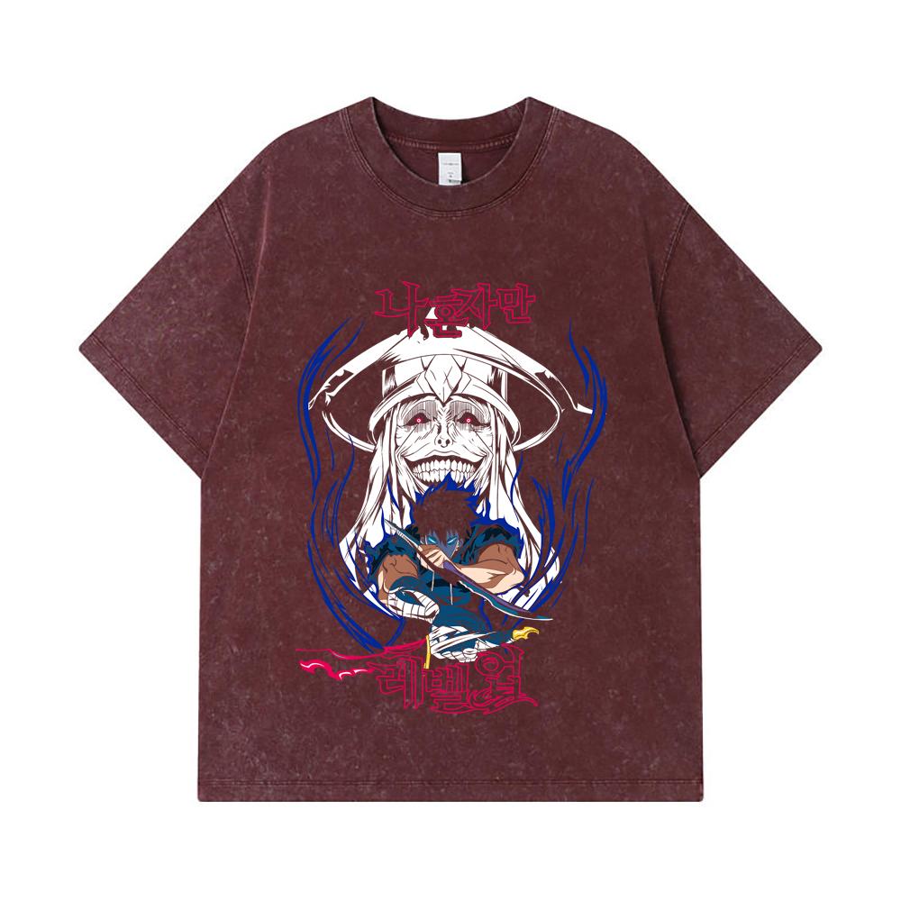 275 GSM Washed T-shirts 100% Cotton Solo Leveling V9 Print Unisex Heavy Cotton T Shirt