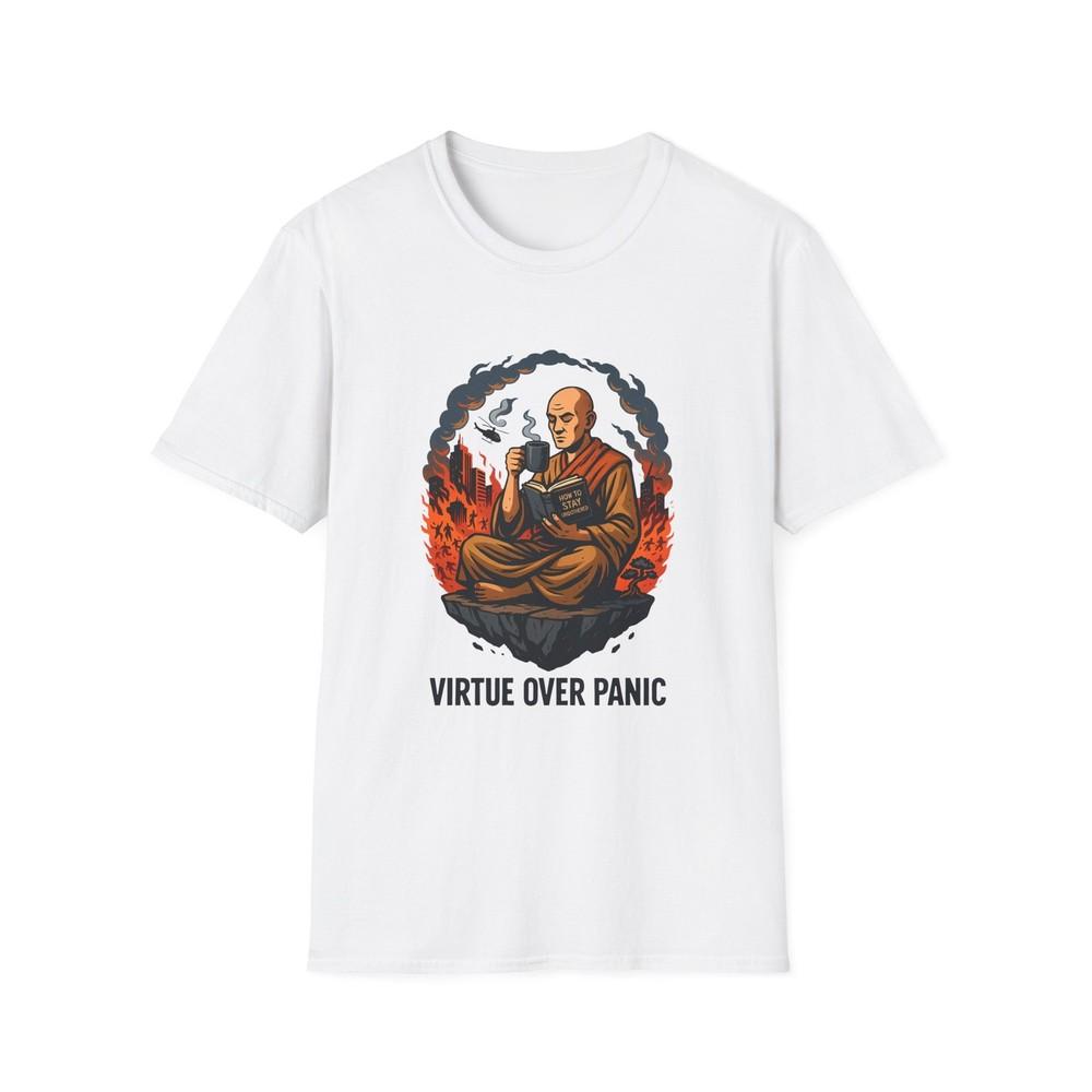 

Unisex Softstyle T Shirt Apocalyptic Monk Coffee Chaos Surreal Floating City XL