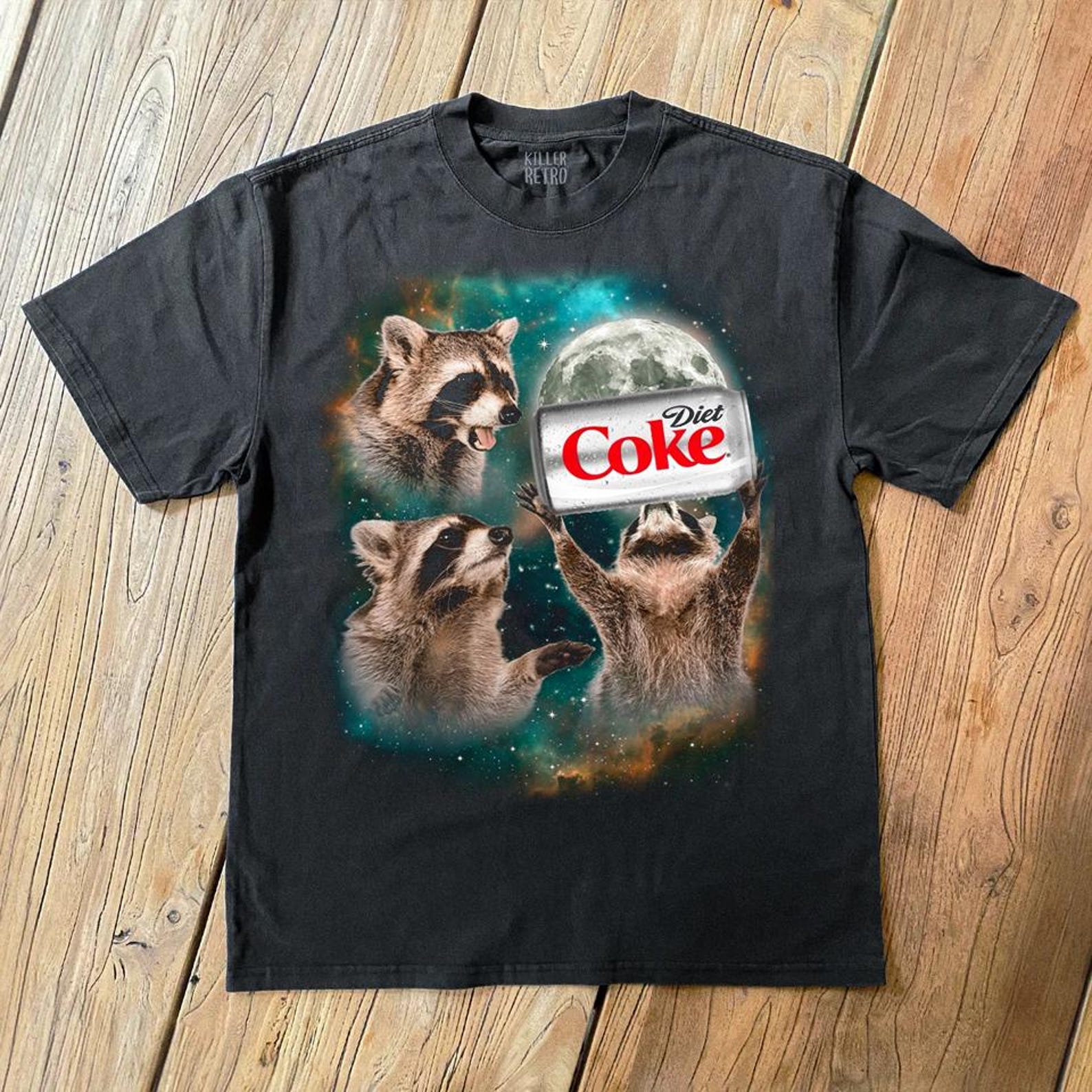 Three Raccoons Diet Coke Moon 90s Meme T-Shirt S