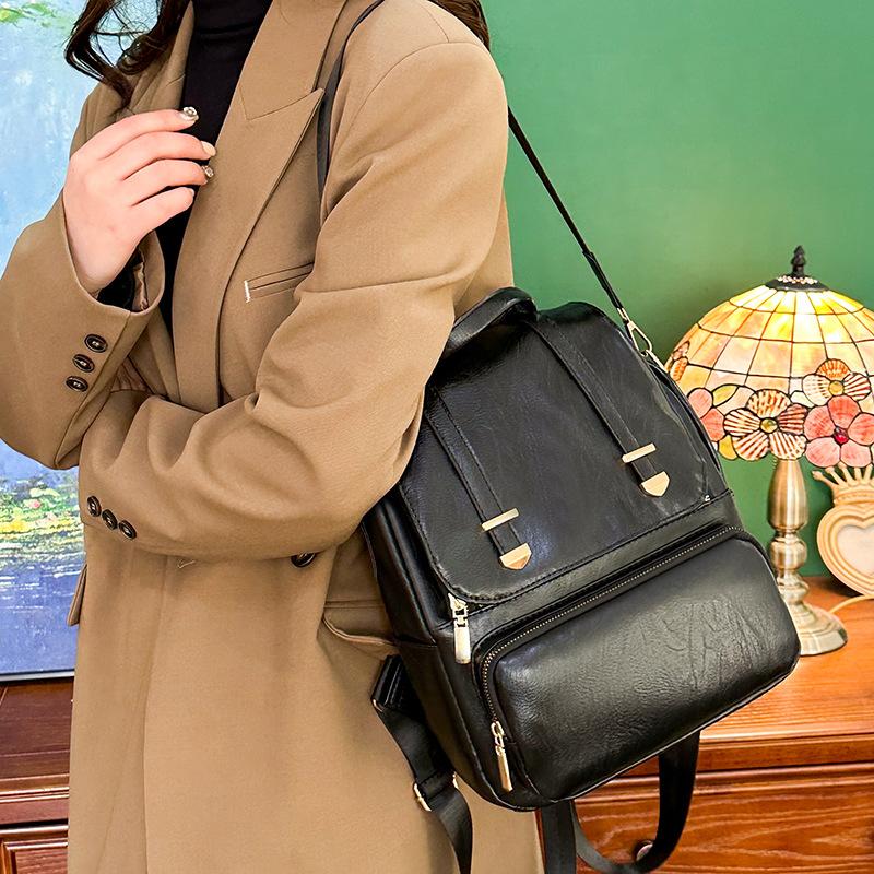 PU soft leather backpack women's new versatile large-capacity women's backpack retro anti-theft backpack