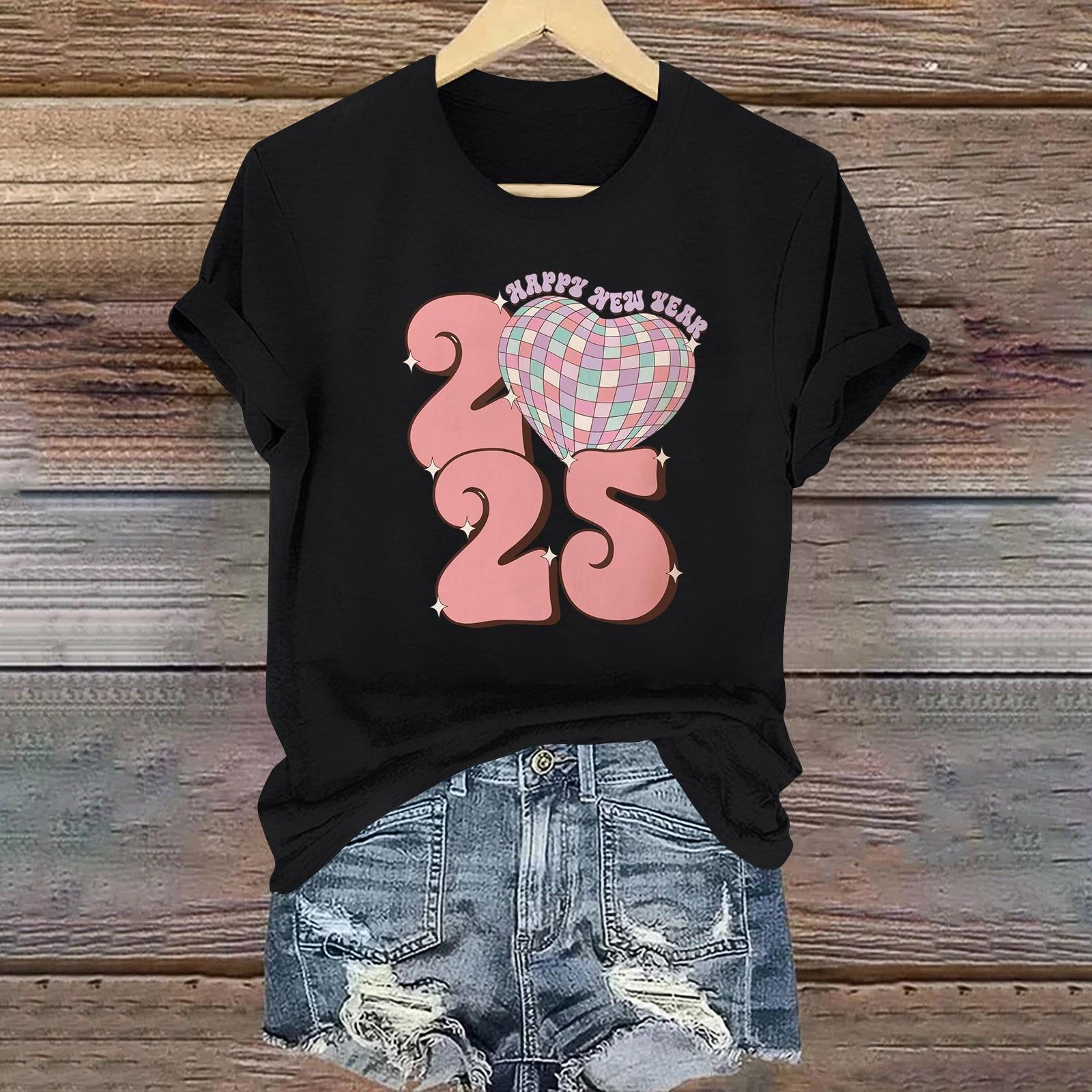 

Женские футболки с длинным рукавом и круглым вырезом 2025 года, новогодние принты, рубашки с рукавами-фонариками, блузки на пуговицах, топы M чёрный