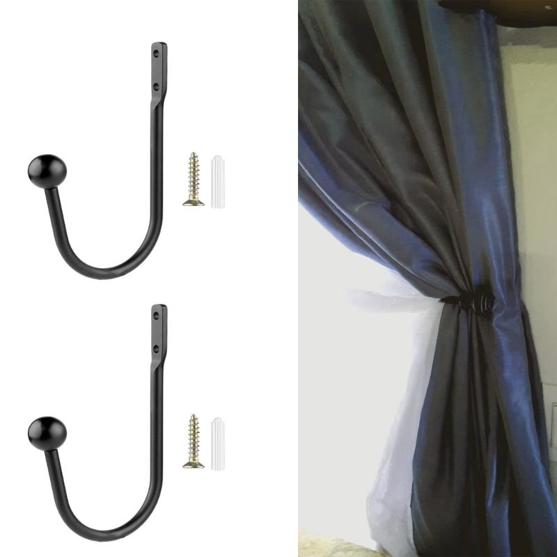 2/4Pieces Black Aluminum Alloy Curtain Holdbacks Designs for Stylish Window Treatments In Living Room and Bedroom