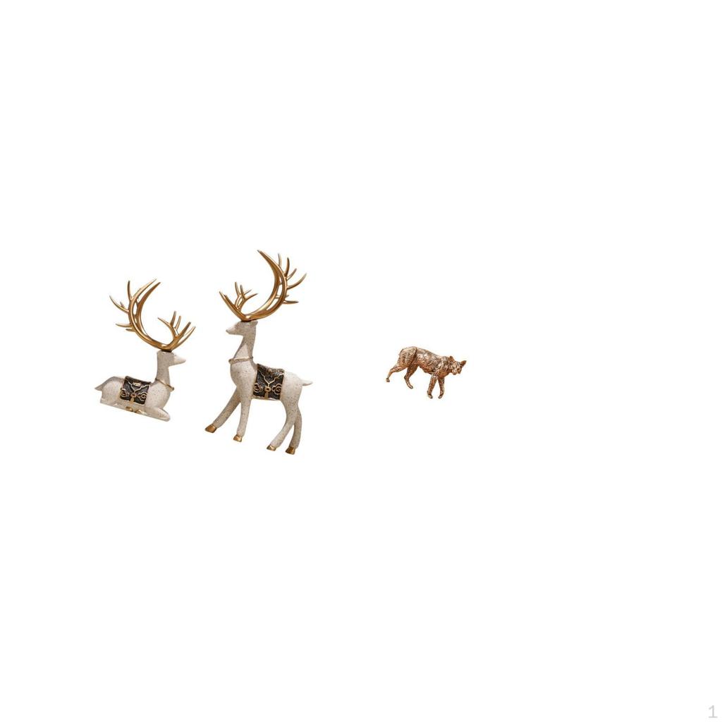 Elegant Reindeer Brass Figurine Set Creative Deer Statues Antique Collectable Ornaments for Home