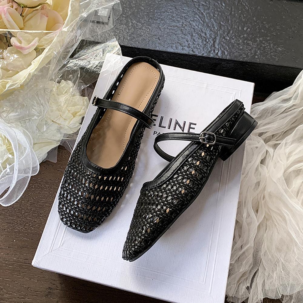 2025 New Summer Weave Slippers Cover Toe Sandals Mesh Mules Women Shoes Increase Height Heel Ladies Shoes Modern Slippers Sliver