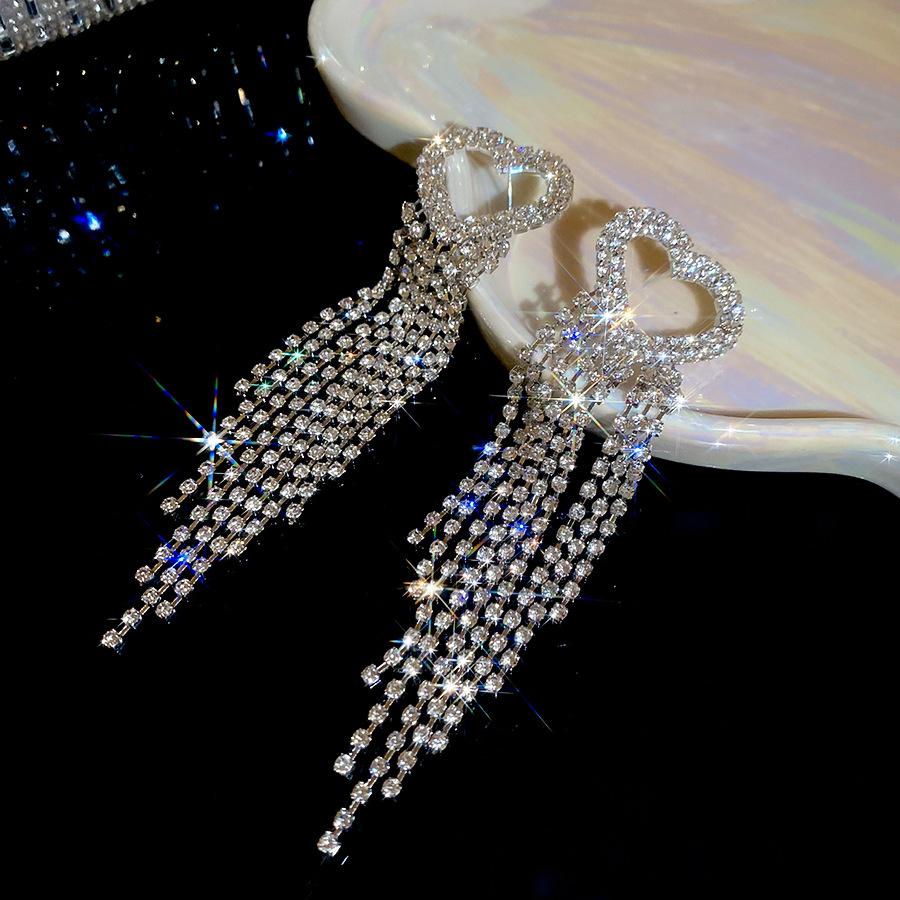 Silbernadel Strassstein Herz Quaste Ohrringe - Luxuriöser & Modischer Ohrschmuck für Damen