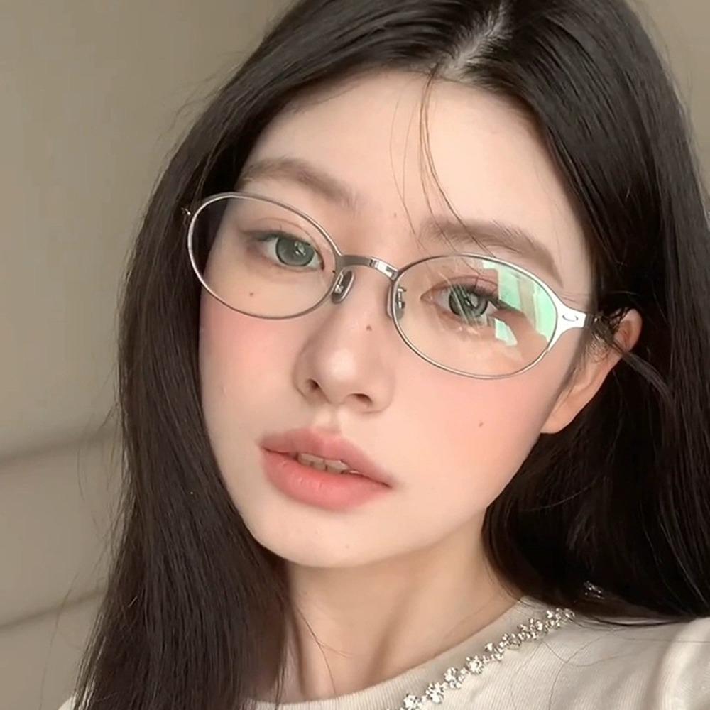 Retro Anti-blue Eyeglasses Spicy Girl Blocking Glasses Party Metal Oval Glasses  Lady