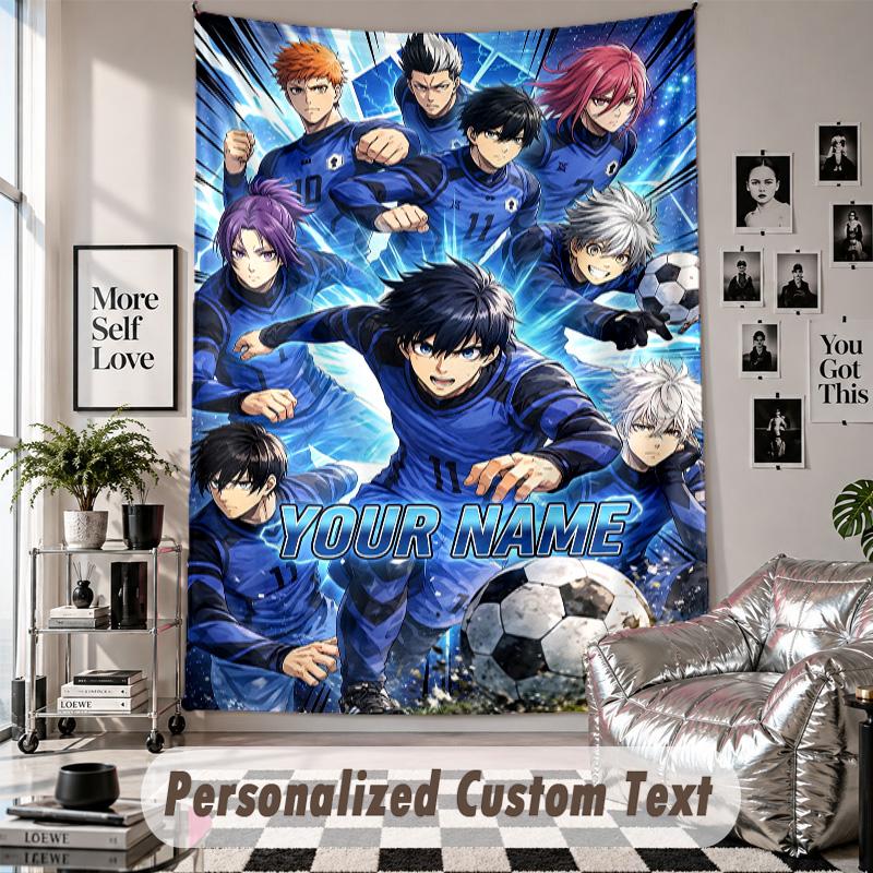 Wall Hanging Tapestry With Custom Name & Text, Blue Lock Decorative Tapestry For Bedroom