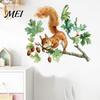 Decorative Glass Stickers for Windows Watercolor Squirrel Wall Sticker, Cute Tree Branch Decal, Easy To Apply Forest Animal Mural Art Living