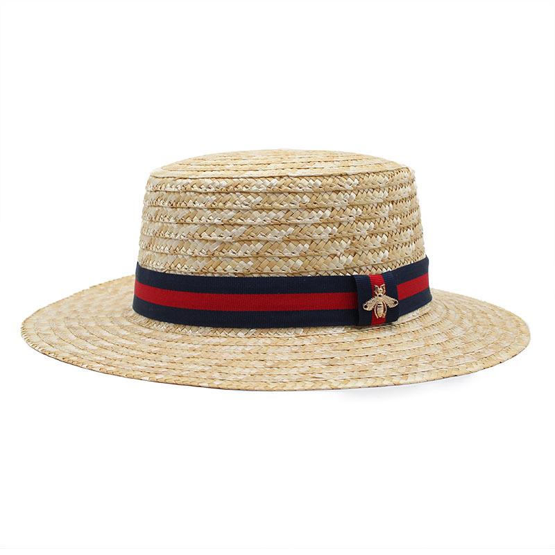 Spring And Summer Big Eaves Wheat Pole Braid Flat Top Flat Edge Straw Hat Women'S Sunshade Shape Natural Grass Top Hat Tide