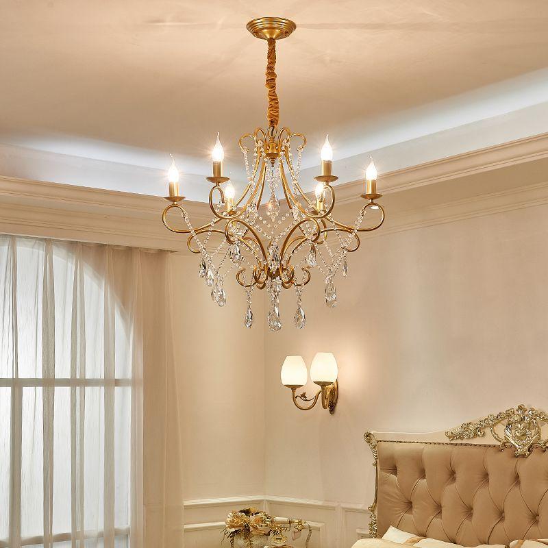 Obývací pokoj, ložnice, lustr do kreativní jídelny Crystal Retro Gold, moderní a minimalistické světlo