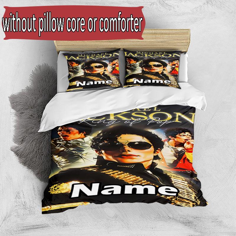 3pcs Duvet Cover Set (1*Duvet Cover + 2*Pillowcase, Without Core), Custom Name Michael Jackson Pattern Bedding Set, Home Bedroom Decor Gift