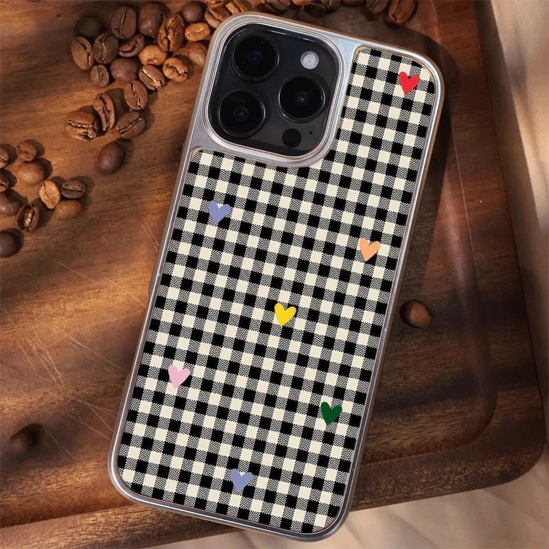 Color love black plaid for Apple iPhone17/16Pro mobile phone case 14 matte PC15 women's 13 sets