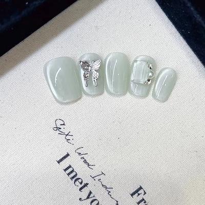 Pure Hand-made Phototherapy Wear Nail Tablets Mint Fairy Wear Nail Finished Product Reusable Nail Patches