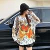 Plus Size Butterfly Print Round Neck Mink Velvet Sweater - Women's Autumn/Winter Fluffy Knit Top