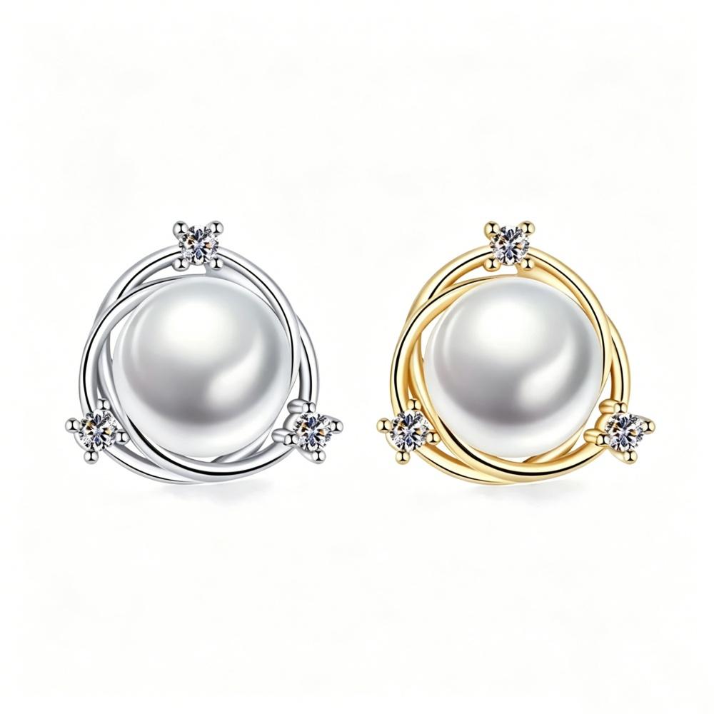 925 Sterling Silver Temperament Compact Wrap-around Pearl Earrings Inlaid with Zircon, Birthday Party Anniversary Gift