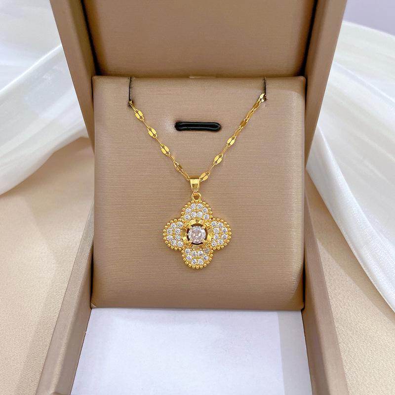Titanium Steel Luxury Diamond Gold Micro-Inlaid Necklace for Women - Trendy Clavicle Chain