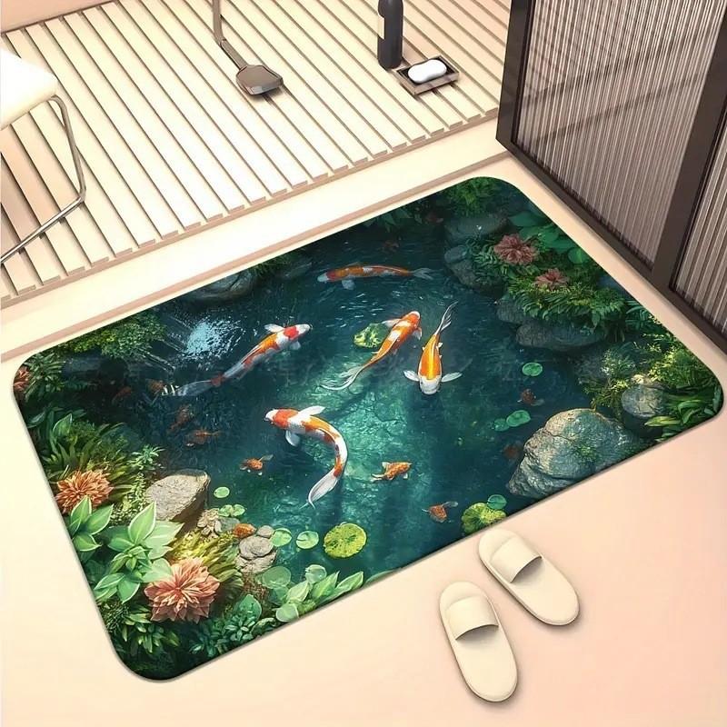 Modern Koi Fish 3d Diatomaceous Earth Bath Mat With Absorbent Non Slip Design For Bathroom And Hallway