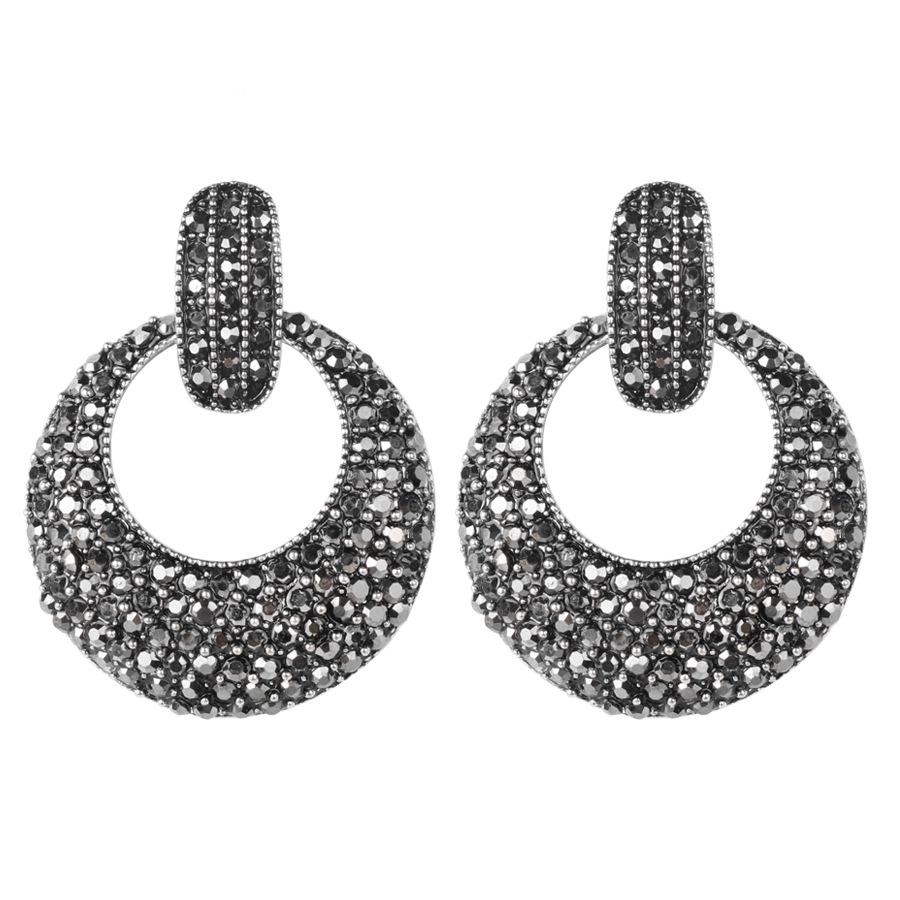 Women s Elegant Geometric Black-Plated Crystal Jewelry
