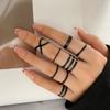 Kpop Punk Geometric Black Chain Open Ring For Women BFF Wedding Luxury Vintage Grunge Aesthetic Jewelry EMO Y2K Accessories