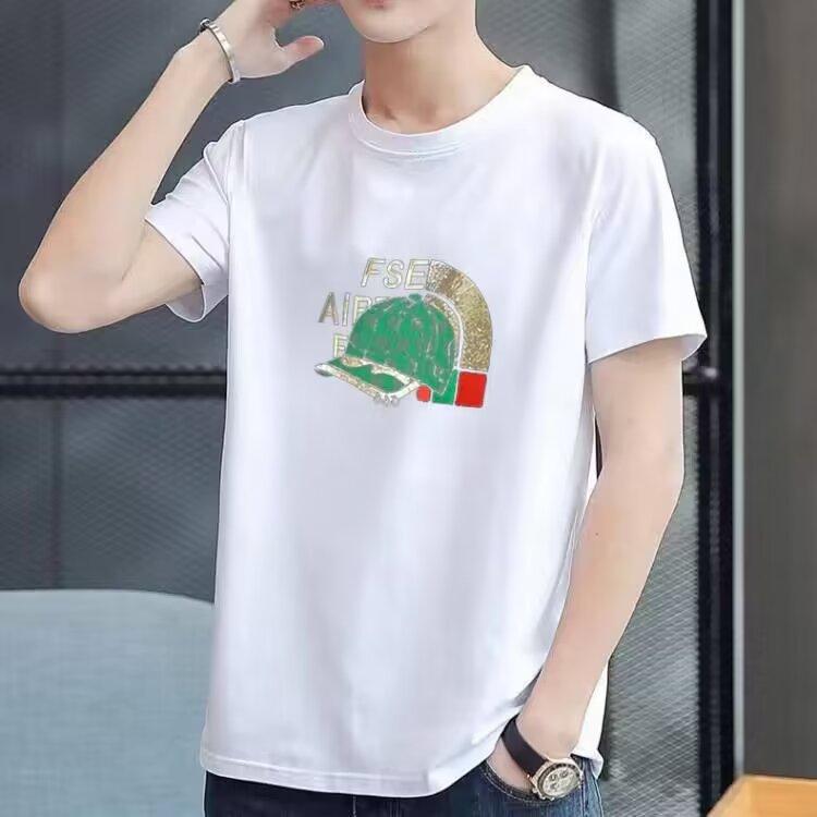 Новая летняя хлопковая футболка с короткими рукавами и круглым вырезом, мужская модная мужская футболка с принтом шляпы Ins Tide Hat M чёрный