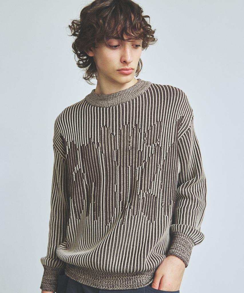 KNITTED Two-Tone Ribbed Logo Knit Brown
