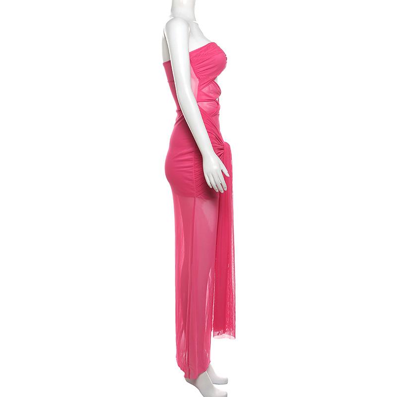 Spring New Women's Fashion Sexy Tube Top One-shoulder Perspective Strappy Slim Dress for Women