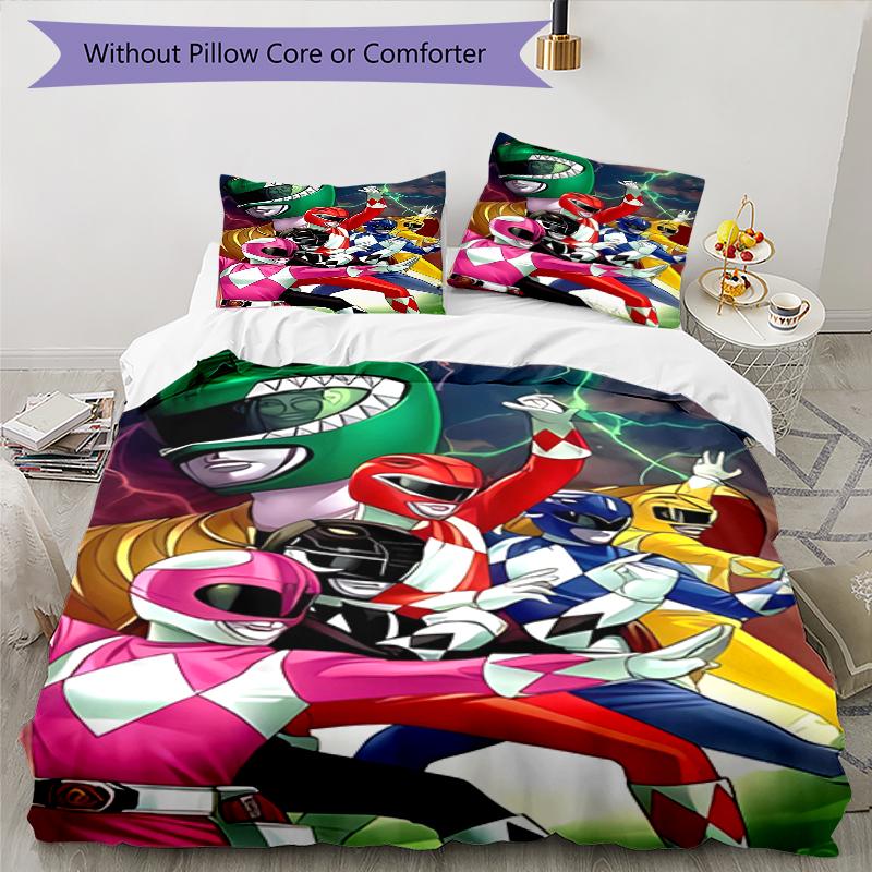 3pcs Mighty Morphin Power Rangers Pattern Bedding Set Duvet Cover Set Includes Duvet Cover &pillowcases, Perfect All Season Bedroom Decoration & Gift