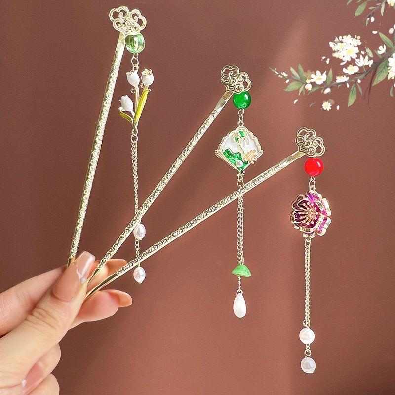 2025 Neue Metall-Haarnadel für Frauen Vintage Chinesischer Stil Drama Schmetterling Bambusblatt Quaste Haarstab Mädchen Mode Haarnadel 1 Stück