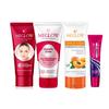 Confezione Combo Meglow Skincare da 4 pezzi - Crema Viso Donna (50g) con Vitamina E ed Estratti Naturali | Detergente Viso Glow Istantaneo (70g) | Scrub all'albicocca (70g)