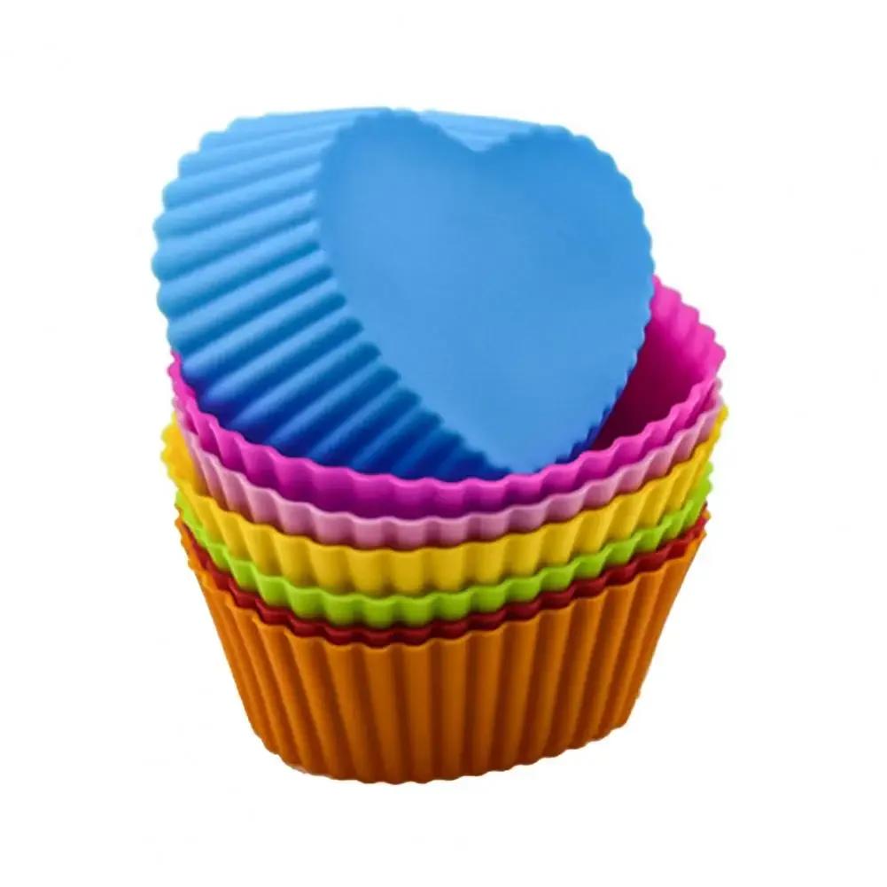 12 Pcs/Set Muffin Cup Food Grade Stackable Random Color Heart Star Shaped Cupcake Mold Pastry Tool High Temperature Resistant