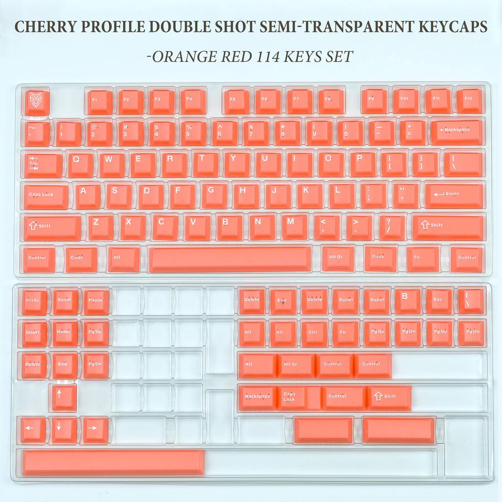 114 Key Ink Orange Custom Semi Transparent Double Shot Key Caps Cherry Profile Translucent ABS Keycaps for MX Switches Keyboard