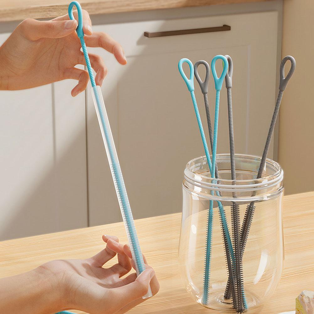 2Pcs Silicone Straw Cleaner Brush Straw Cleaning Brush Soft Bottle Brush for Cleaning Metal Plastic Glass Straws