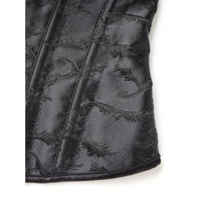 Black Jacquard Corset Top With Puff Sleeves And Bow Front Hook Boned Bustier For Women