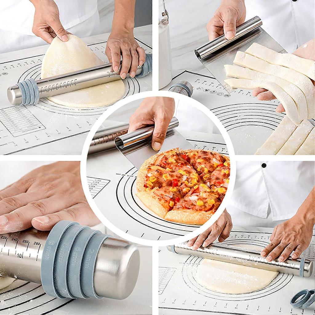 Adjustable Thickness Rolling Pin with Scale and Dough Scraper