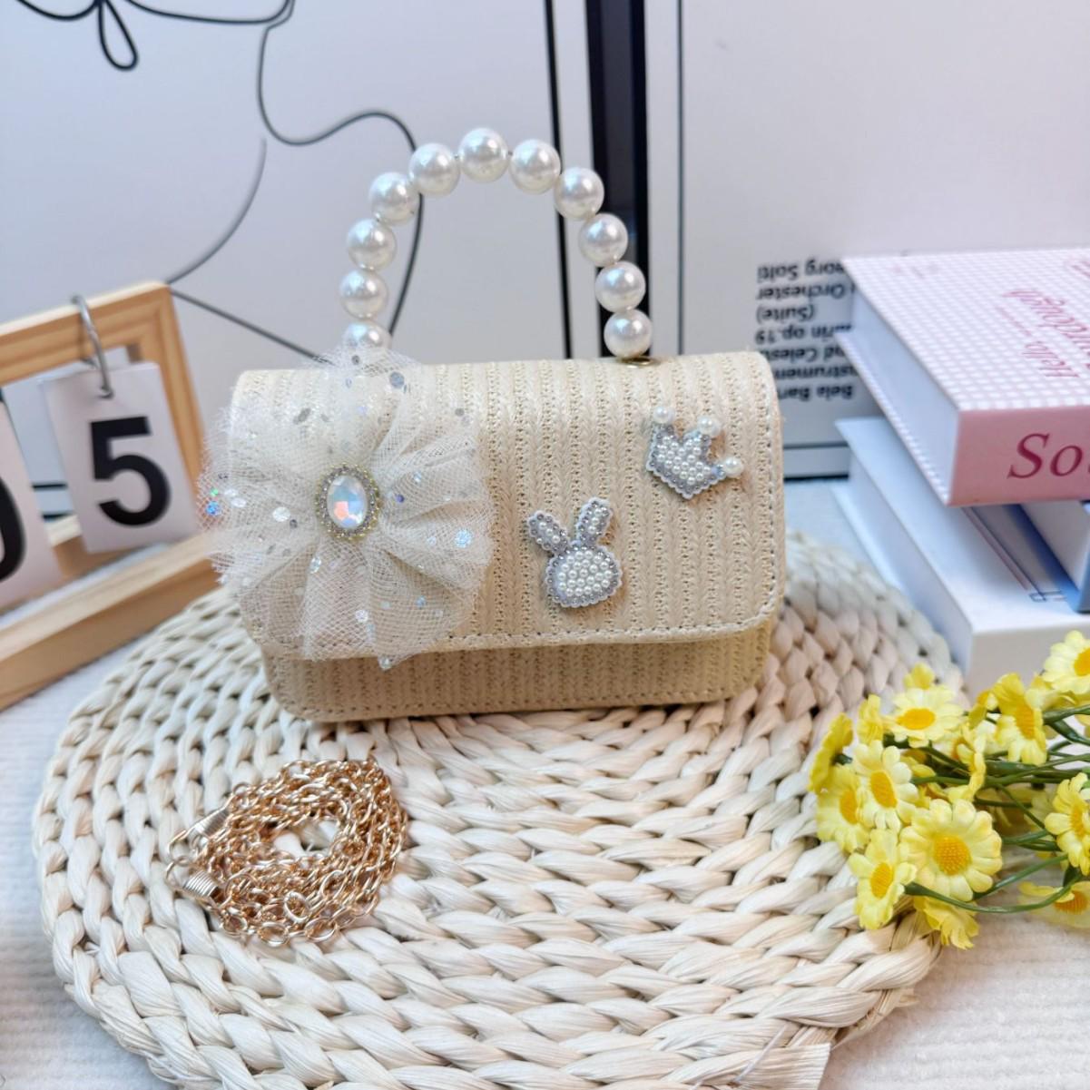 Kids Butterfly Pearl Handbag – Cute Crossbody Bag for Girls with Cartoon Rabbit Design 15x10 cm кремовый/белый